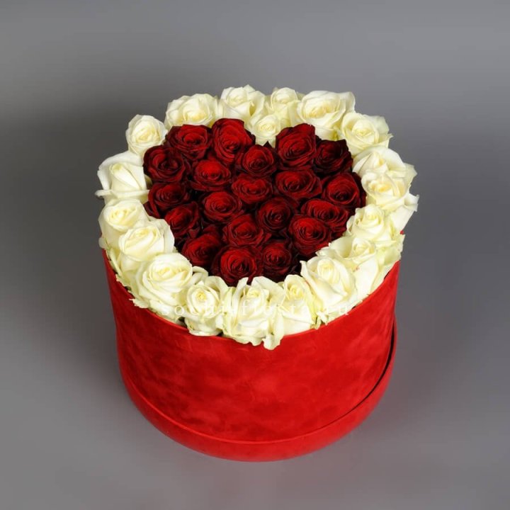 39 красных и белых роз в цилиндре в Мурманске