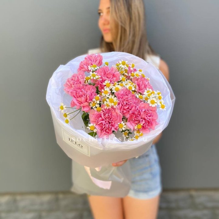 Дуобукет диантусов и ромашек в Мурманске