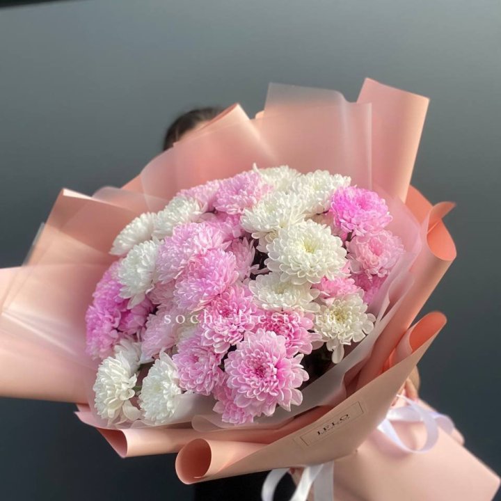  Букет бело-розовых хризантем  в Мурманске