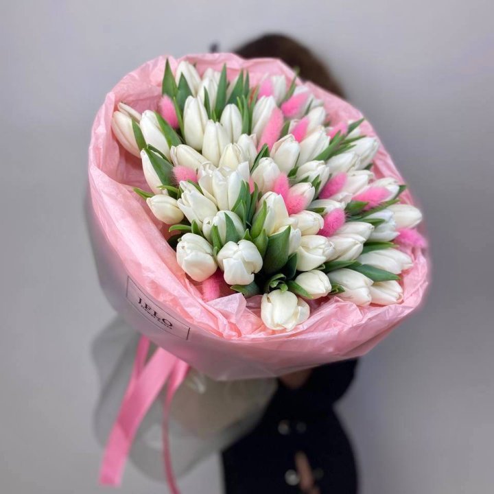 51 белый тюльпан "Рози" в Мурманске