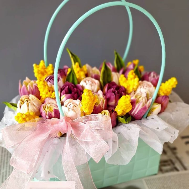 Тюльпаны в сумочке из зефира в Мурманске