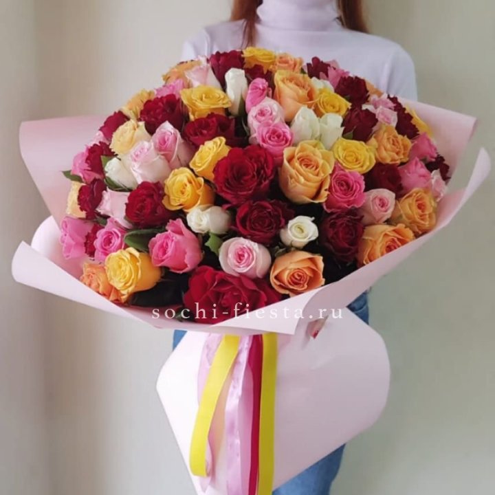 101 роза Кенийский микс "Нежность" в Мурманске